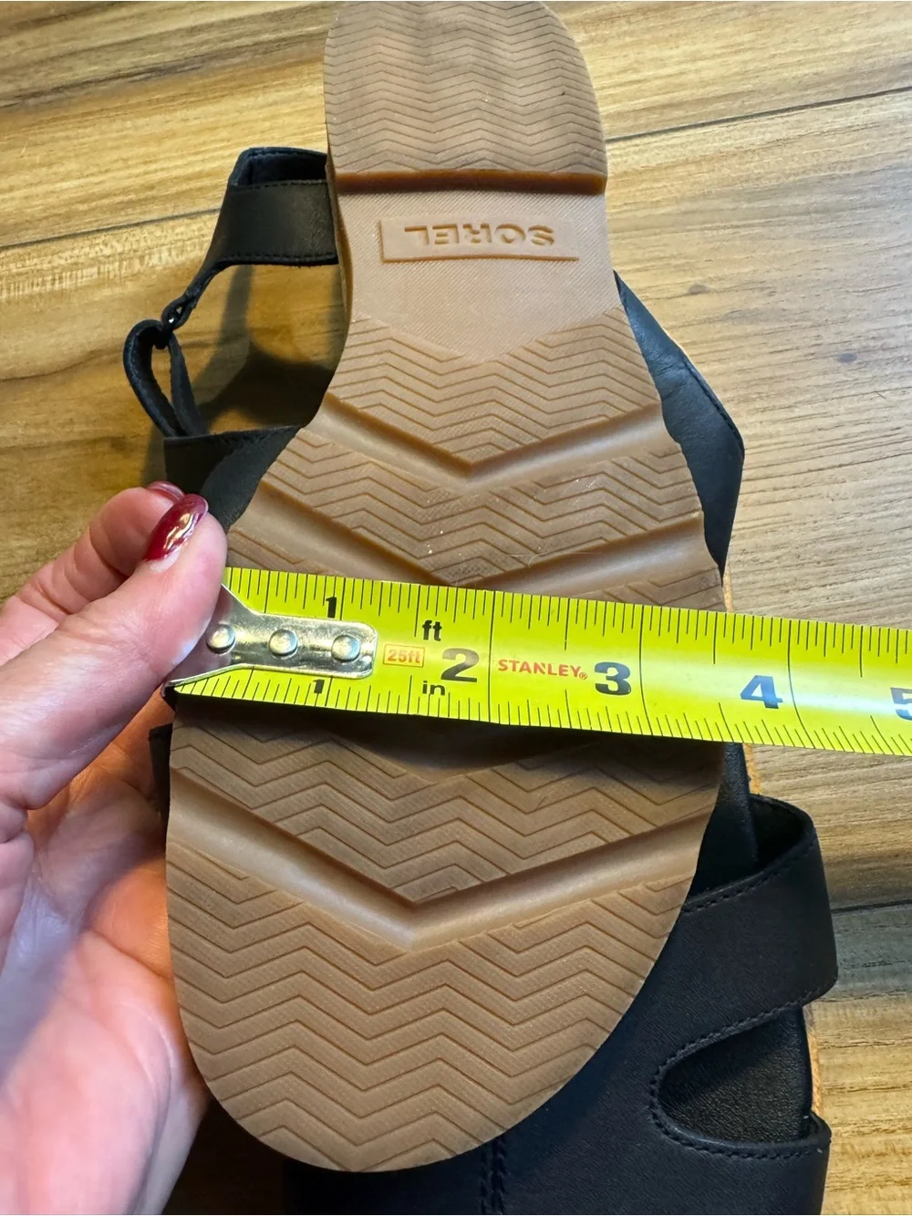 Sorel Black Faux Leather Two-Strap Velcro Ankle Sandals